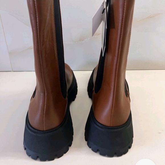 Zara Lug Sole Brown Ankle Leather Boots - Picture 2 of 7